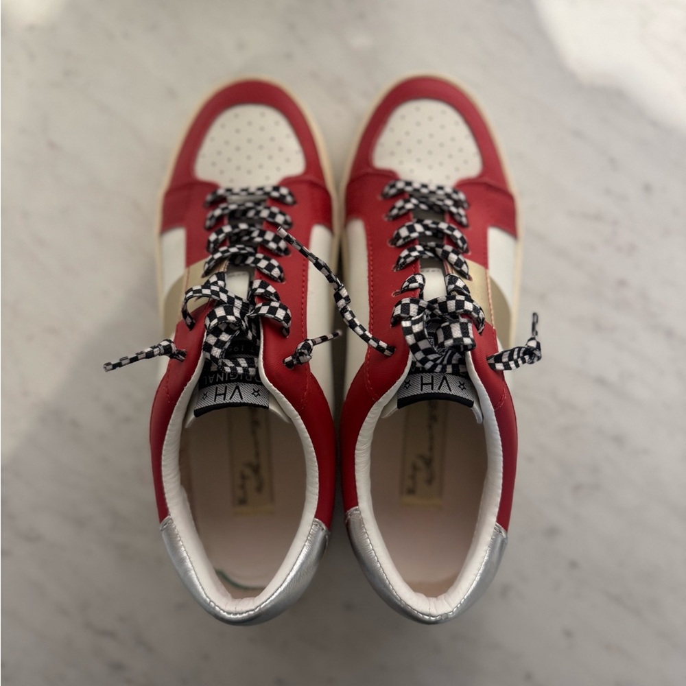 Vintage Havana Jamie Metallic Sneaker Red and White Sneakers w Checkered Laces